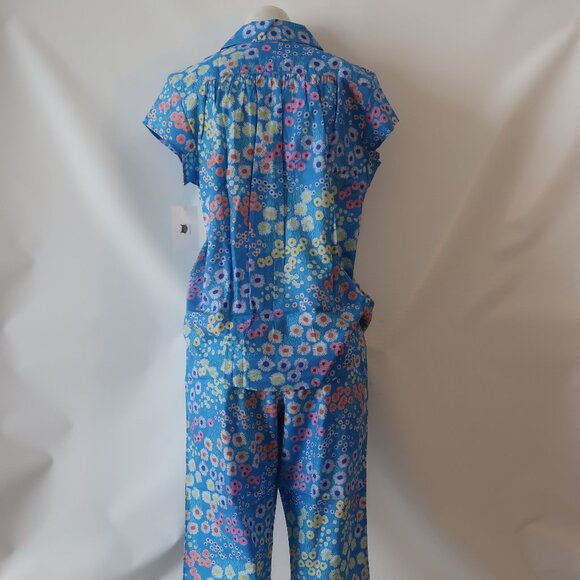 NWT Womens The Cat's Pajamas Cerulean Floral Blue Multi 2 Pc Set Top Bottom L - Picture 13 of 15